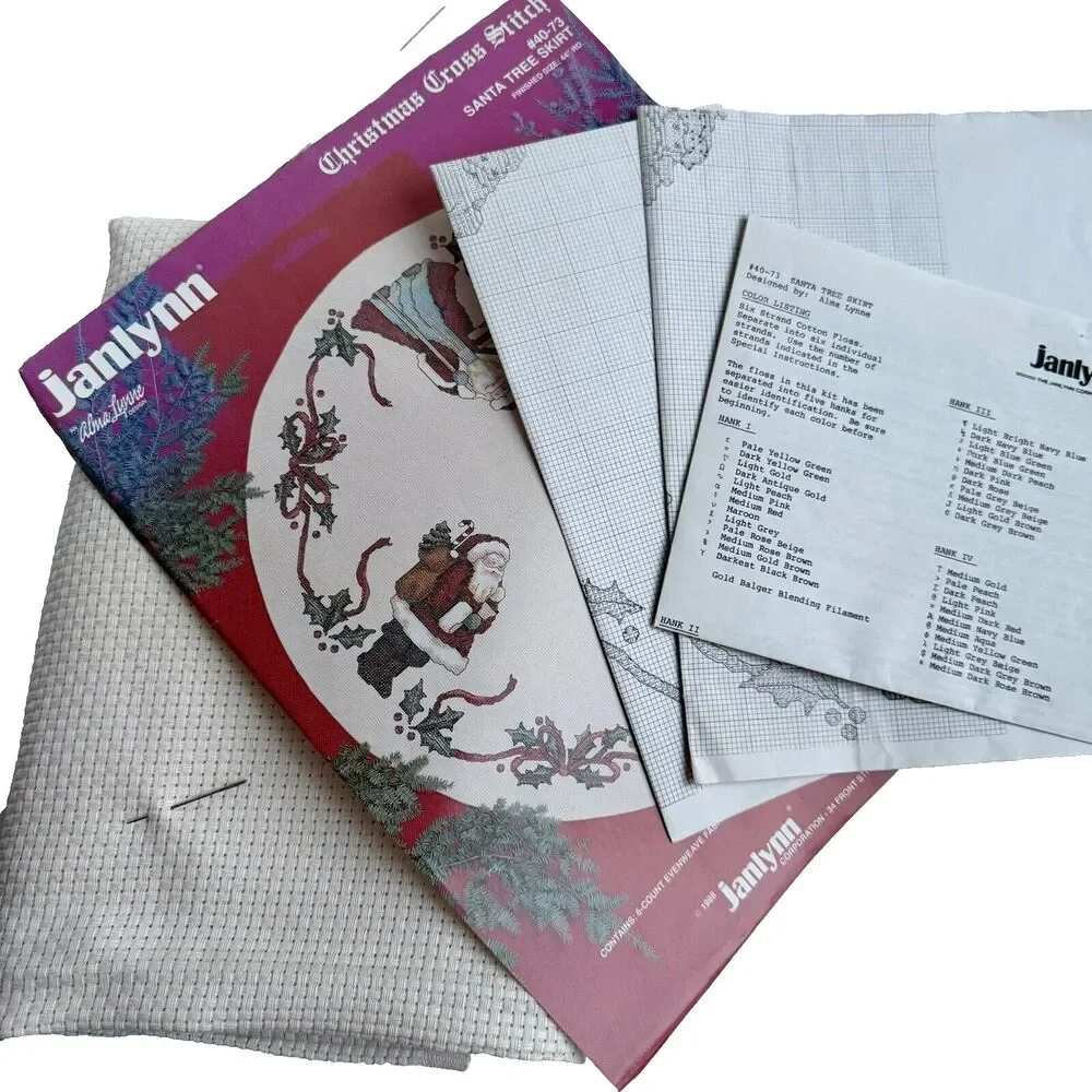 Counted Cross Stitch Santa Tree Skirt Kit Janlynn Christmas Holiday READ STARTED